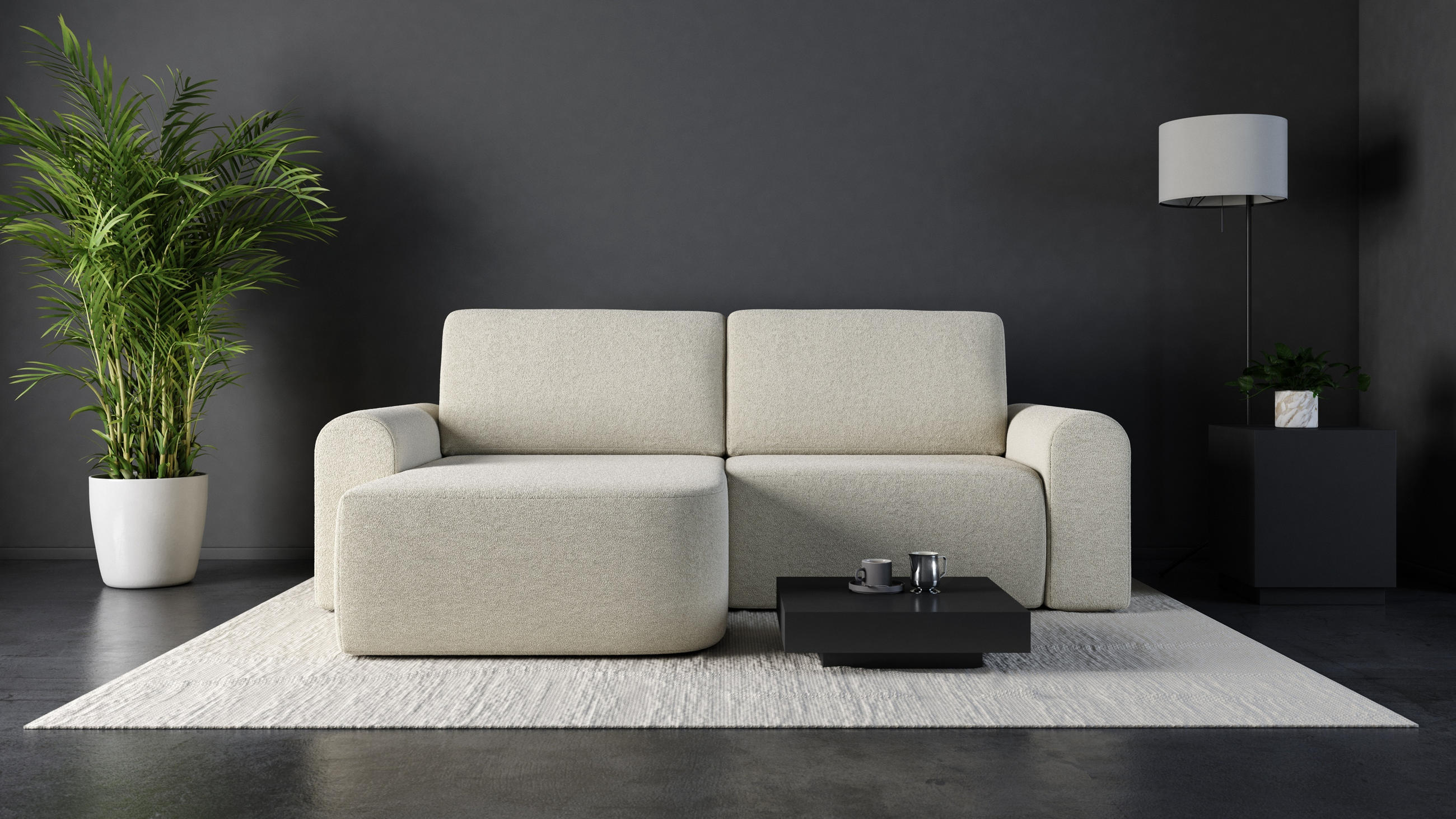 ECKSOFA L Form Otterton Creme 250/180/95 cm Links mit Schlaffunktion - Creme/Schwarz, Kunststoff/Textil (180/250cm) - AX Living