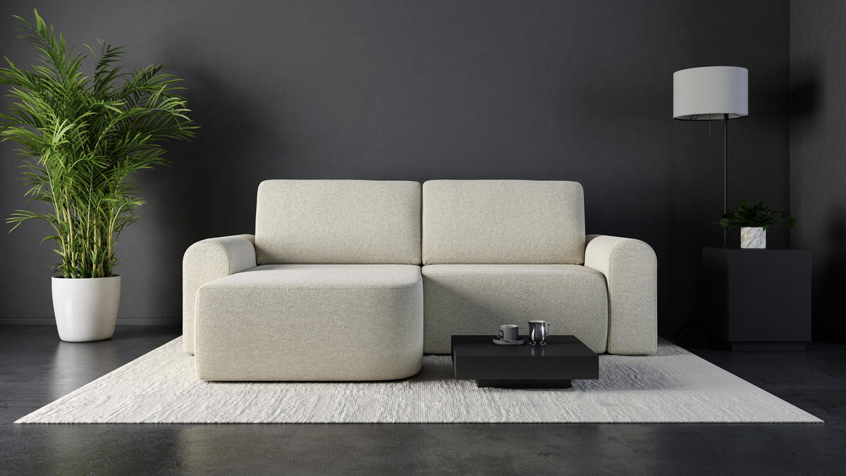 ECKSOFA L Form Otterton Creme 250/180/95 cm Links mit Schlaffunktion - Creme/Schwarz, Kunststoff/Textil (180/250cm) - AX Living