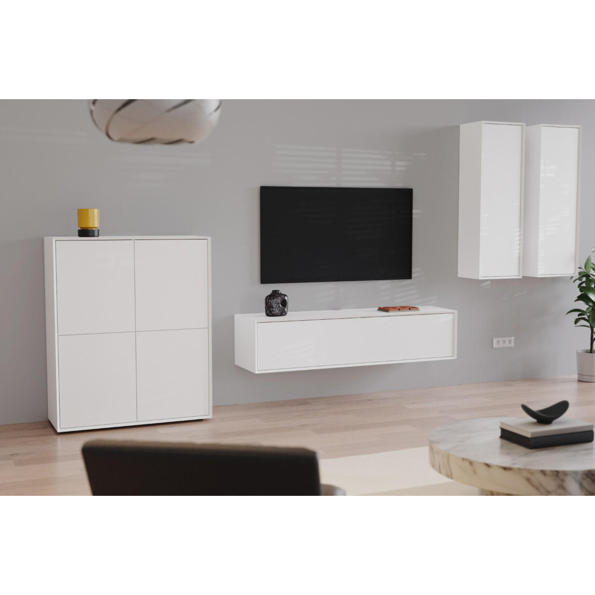 LOWBOARD mit 1 Klappe 43/160/36 cm - Weiß, Holzwerkstoff (43/36/160cm) - Calicosy