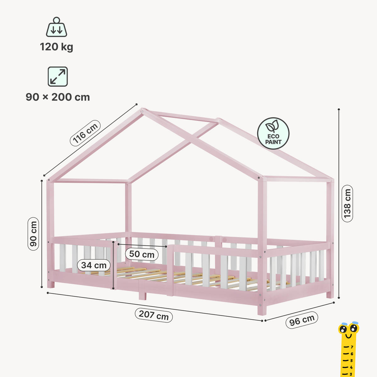 DETSKÁ POSTEĽ Treviolo - biela/svetloružová, drevo (90/200cm) - [en.casa]