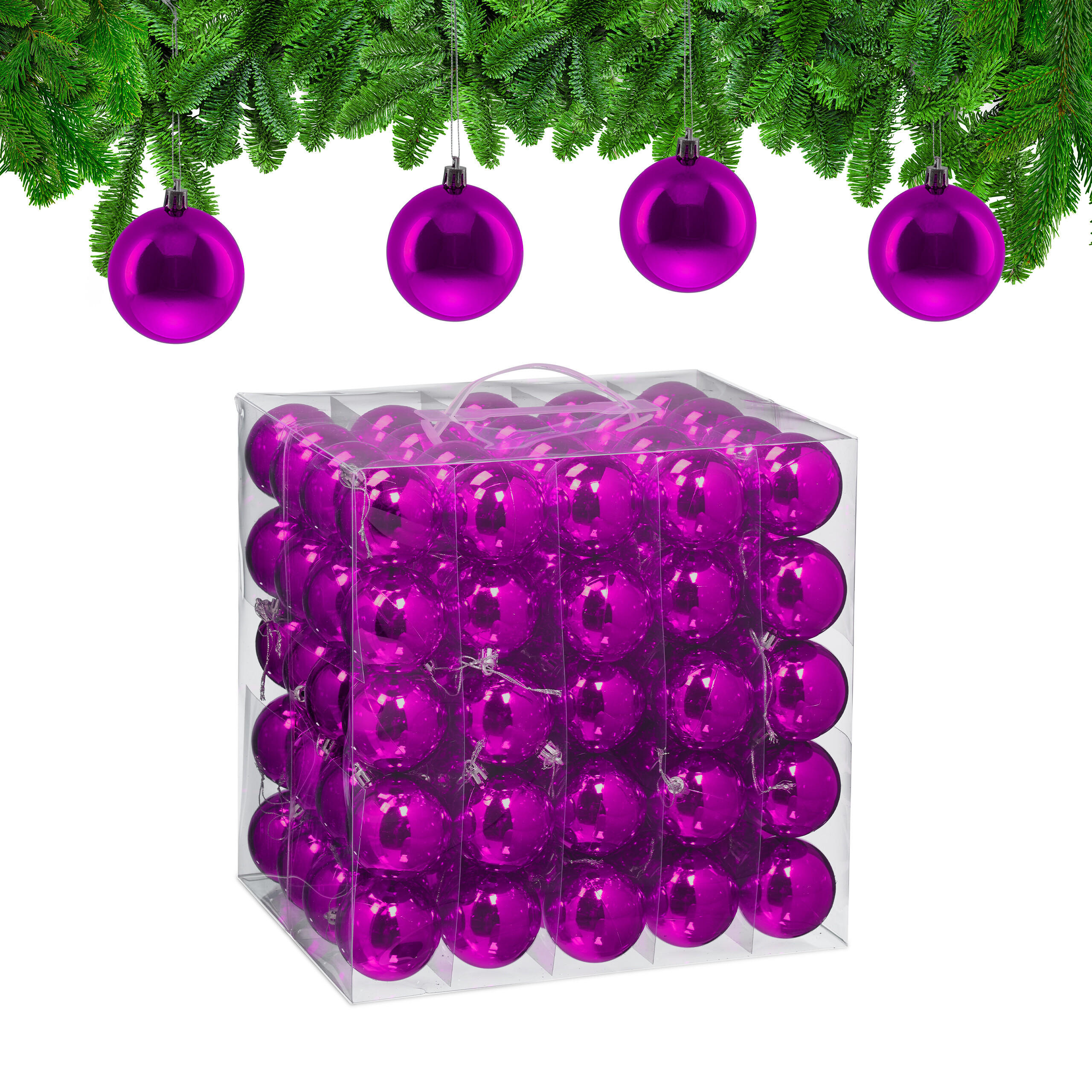 100XWEIHNACHTSKUGELN - Pink, Kunststoff (6/7/6cm) - Relaxdays