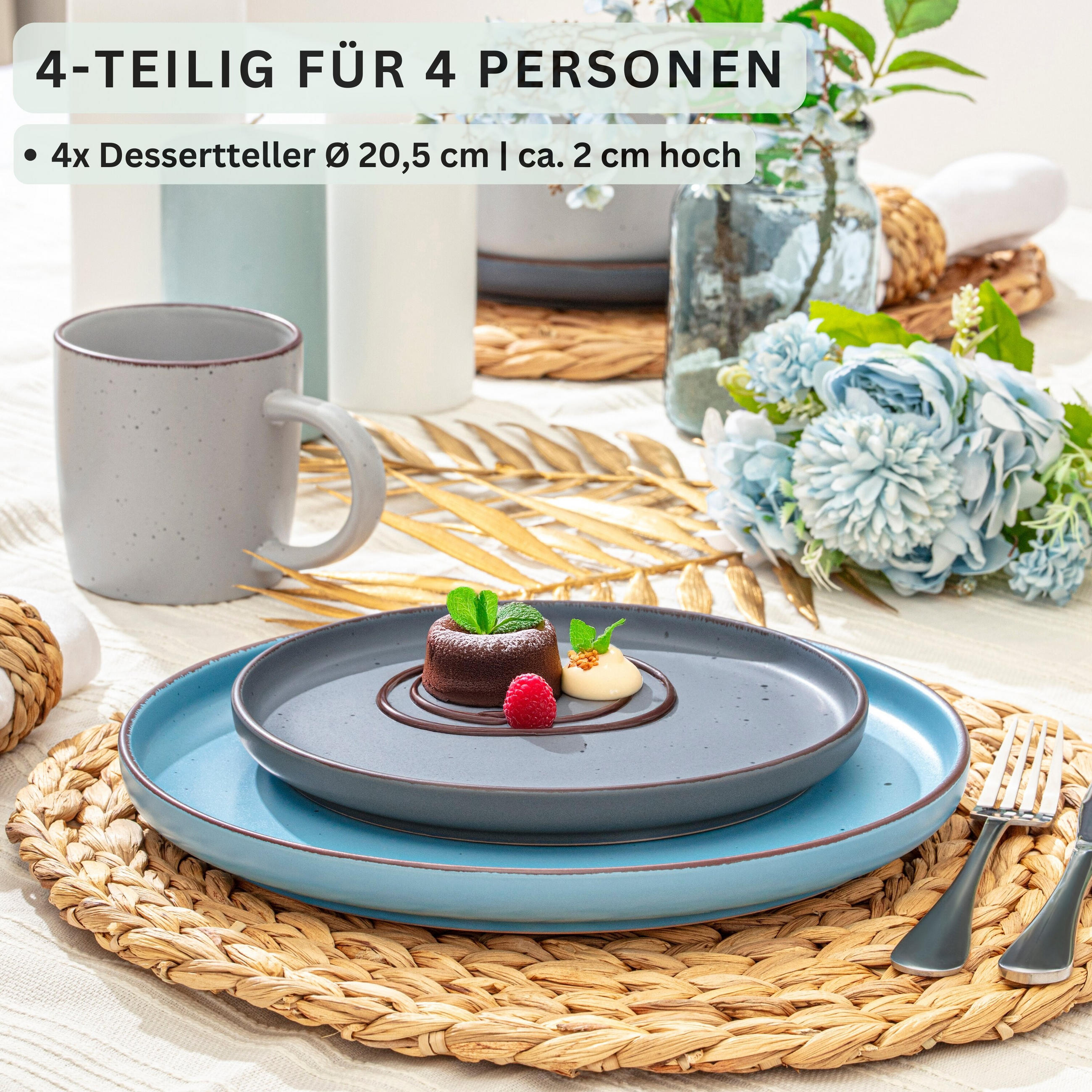 DESSERTTELLER BOMBAY SKY SHADES - 4 teilig aus Steingut - Blau/Grau, Stein (20.5cm) - Sänger