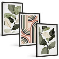BILDER SET 3er Set - 40x60 cm Schwarzer Rahmen - Geometrische Pflanzenmotive - Schwarz, Kunststoff (40/60cm) - TULUP