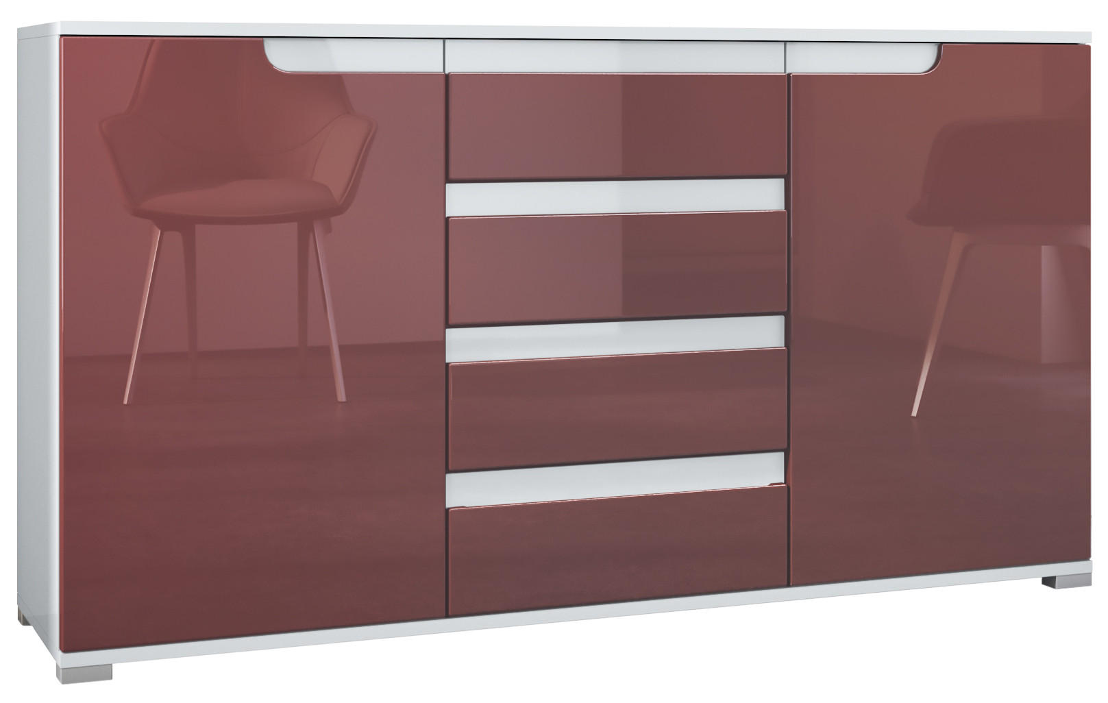 SIDEBOARD Sylt Bordeaux Hochglanz / Weiß Hochglanz - Bordeaux, Holzwerkstoff (138.5/75.5/35cm) - Vladon