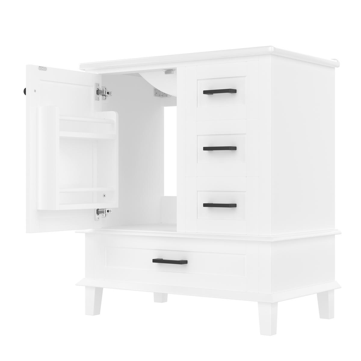 WASCHTISCHKOMBI mit Keramikbecken 76x46x83.5cm in Weiß, 1 Schublade & 3 Türen - Weiß, Holzwerkstoff (76/83.5/46cm) - Modfu