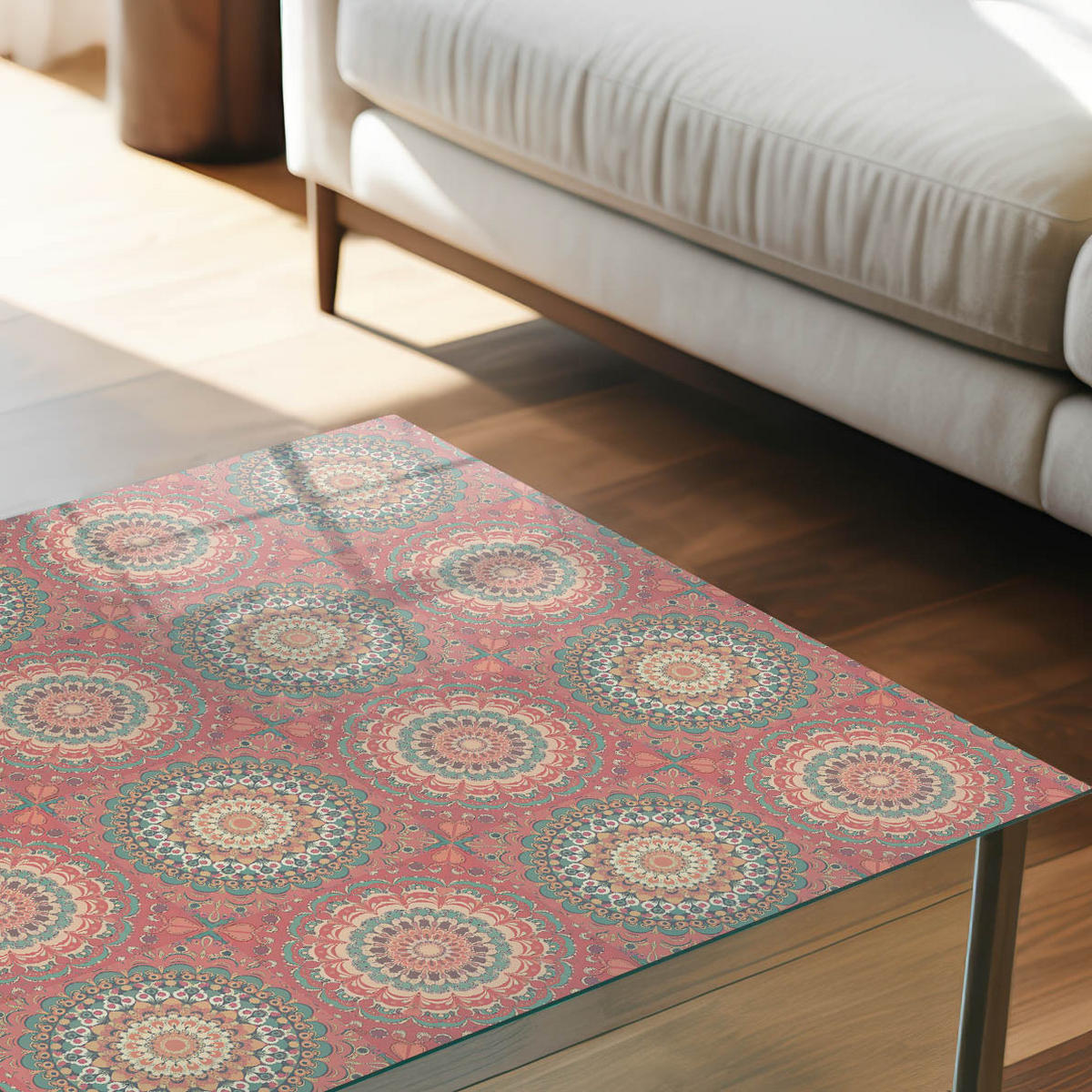 GLASPLATTE 125x50 cm – Mandala-Dekoration - Beige, Glas (0.4/125/50cm) - ArtPrintCave