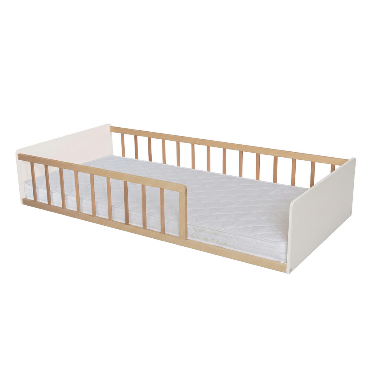 BETT PILOU mit Matratze/ Kinderbett 90x190 cm - Weiß und Hellholz - Weiß, Holz (90/190cm) - Weber Industries