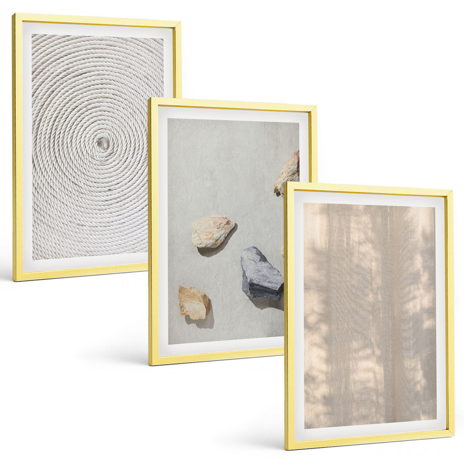 BILDER SET 3er Set - 40x60 cm Goldrahmen - Boho-Naturtexturen und -Strukturen - Goldfarben, Kunststoff (40/60cm) - TULUP