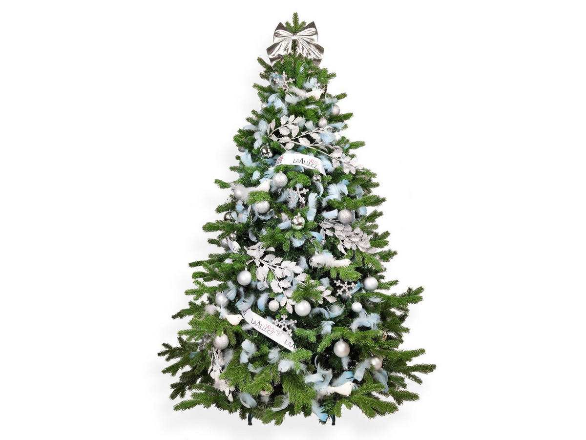 LAALU WEIHNACHTSBAUM geschmückt künstlich mit 85 Stk Kugeln SKY SILVER 180 cm mit Metallständer - Blau/Silberfarben, Kunststoff (180cm) - LAALU