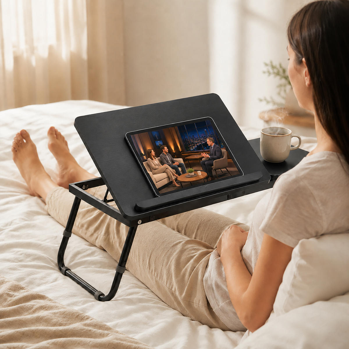 LAPTOPTISCH Schwarz höhenverstellbar klappbar 75x35 cm - Schwarz, Holzwerkstoff/Kunststoff (35/75/40cm) - Relaxdays