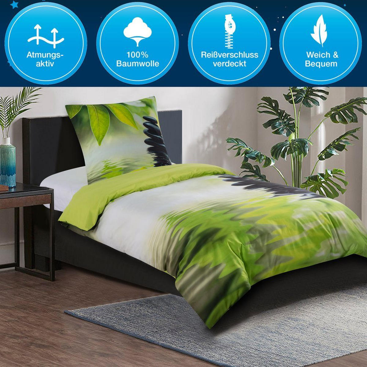 BETTWÄSCHE 4-teilig Harmony - Grün, Naturmaterialien (135/200cm) - Sanilo