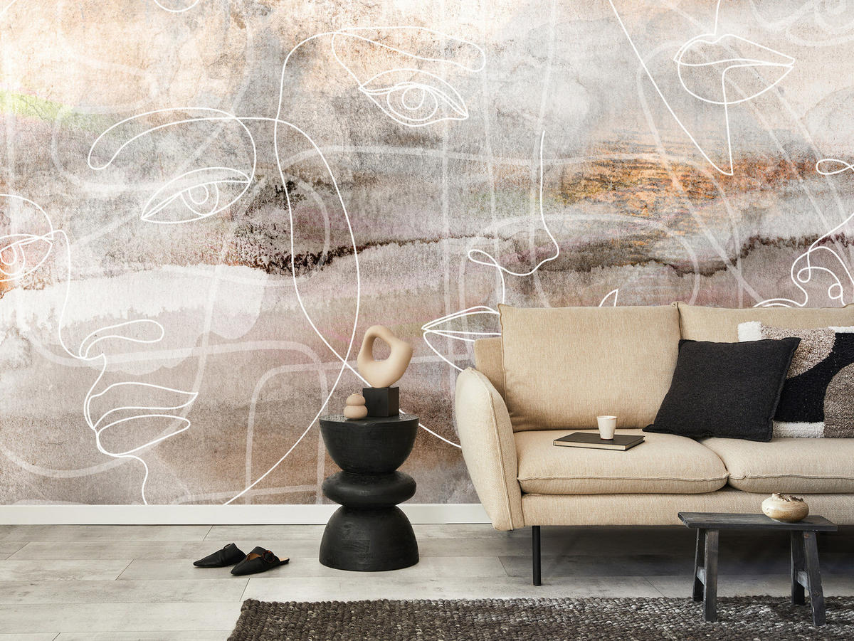 FOTOTAPETE für Wohnzimmer Gesichter Abstraktion 200x140 - Beige/Braun, Papier (200/140cm) - Muralo