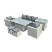 GARTENSOFA SET mit höhenverstellbarer Tisch Polyrattan Helles Grau 7-teilige - Hellgrau, Metall - Fimous