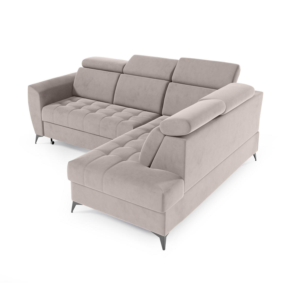 ECKSCHLAFSOFA Aurora II mit verstellbare Kopfstützen, Beige, rechts - Beige/Schwarz, Textil (266/204cm) - Beautysofa