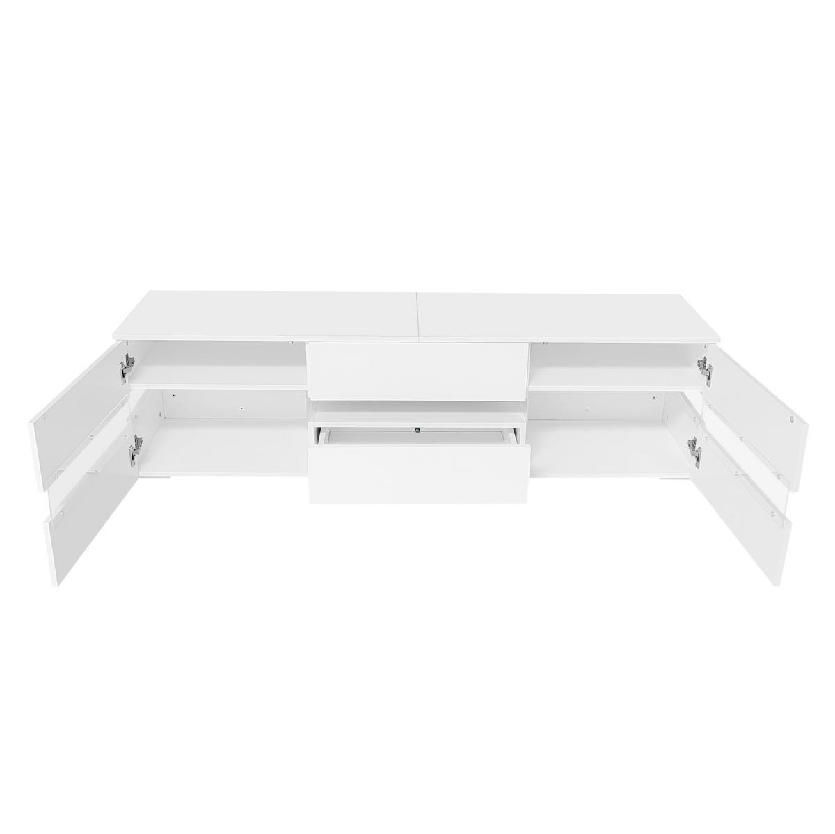 LOWBOARD 160/39/45 cm aus Spanplatte mit LED-Beleuchtung und Drucköffnung Weiß - Weiß, Holzwerkstoff (160/45/39cm) - Modenvie