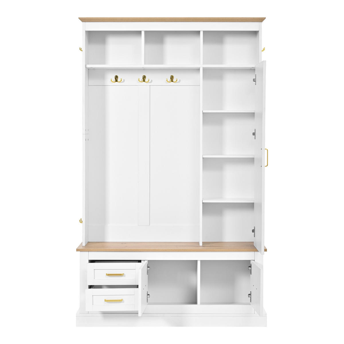 GARDEROBE Flur Set Spiegel Sitzbank Schuhschrank Haken 80cm Weiß - Weiß, Holzwerkstoff (110/180/32cm) - FLIEKS
