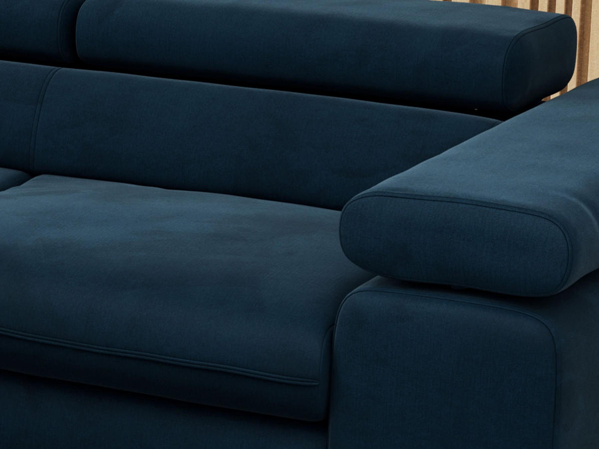ECKSOFA PETER L Dunkelblau Velvet - Links Seite - Schwarz/Dunkelblau, Textil/Metall (208/273cm) - MKS