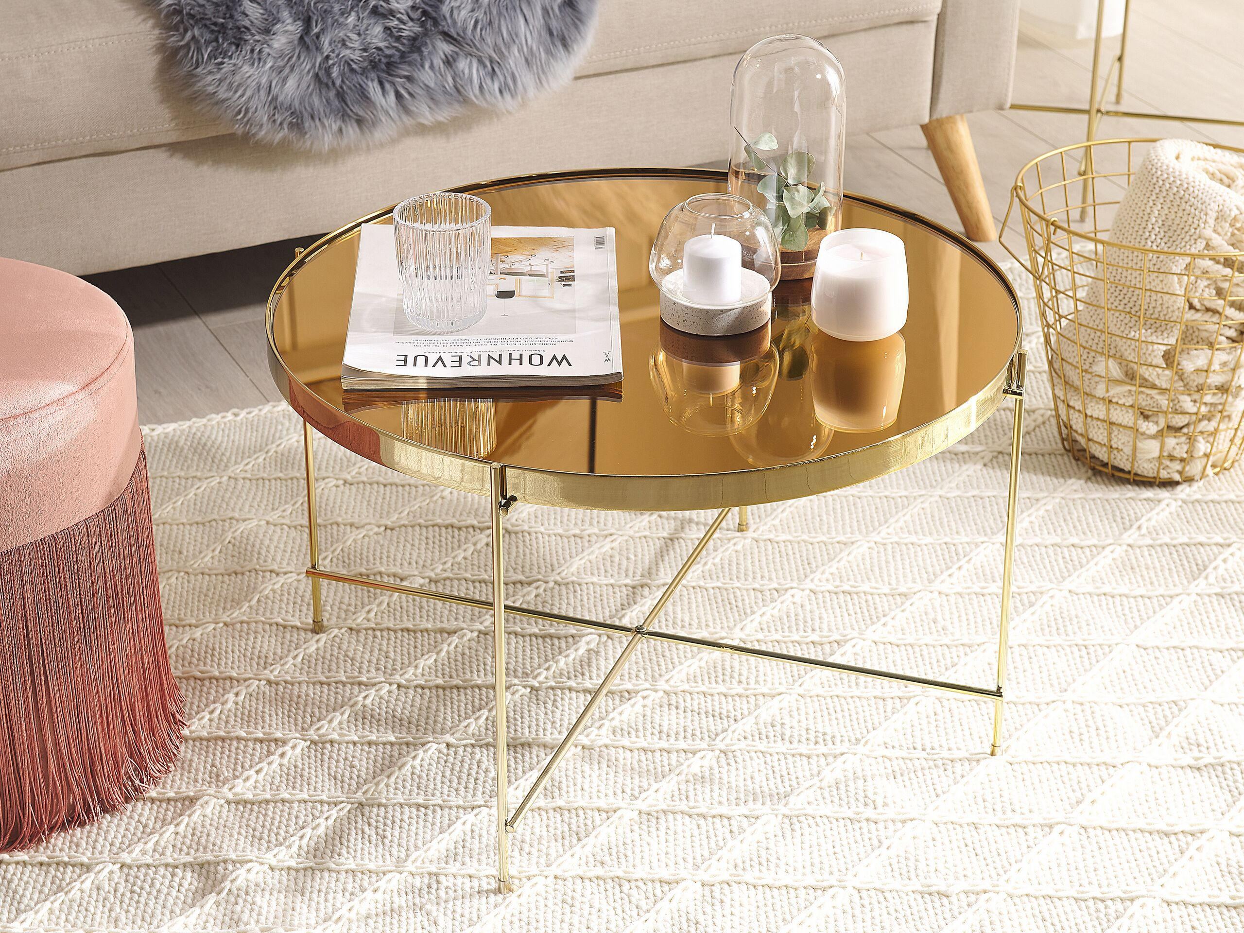 COUCHTISCH Glas gold/goldbraun 63cm Lucea - Goldfarben, Metall (63/63/38cm) - Beliani