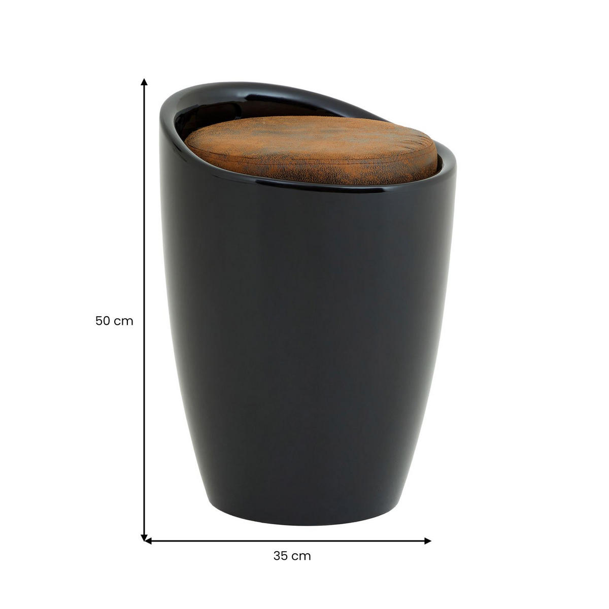 SITZHOCKER DANIEL - Dunkelbraun/Schwarz, Kunststoff/Textil (35/50/35cm) - IDIMEX