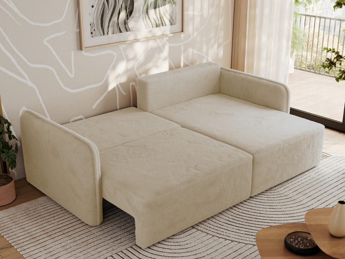 ECKSCHLAFSOFA MESTO L Creme Plüsch - rechts - Creme/Schwarz, Kunststoff/Textil (147/227cm) - MKS