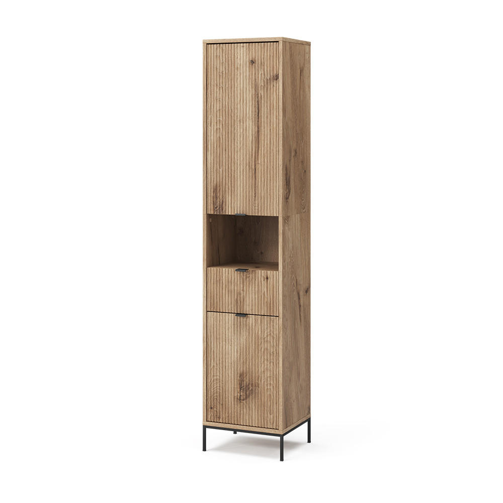 BADSCHRANK Eliza Viking Oak 40 x 190 cm mit Tür und Schublade - Eiche Wotan, Holzwerkstoff (40/190/35cm) - Vicco
