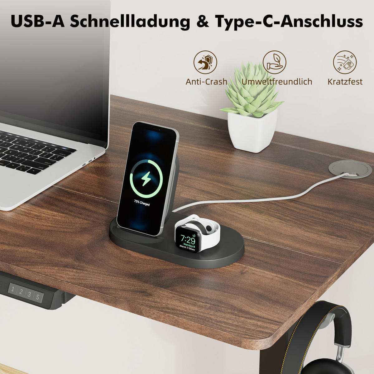 SCHREIBTISCH höhenverstellbar 70 - 120 cm - Schwarz/Braun, Holz/Metall (140/70/120cm) - HOMAVO