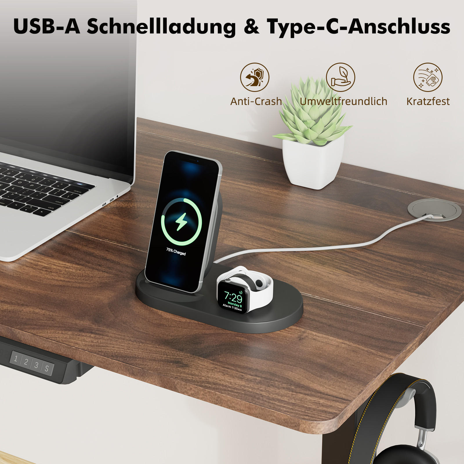 Thumbnail - Homavo Schreibtisch, Braun, Holz, Holz Optik, Rechteckig, 70x120x140 cm, Arbeitszimmer, Schreibtische, Bürotische