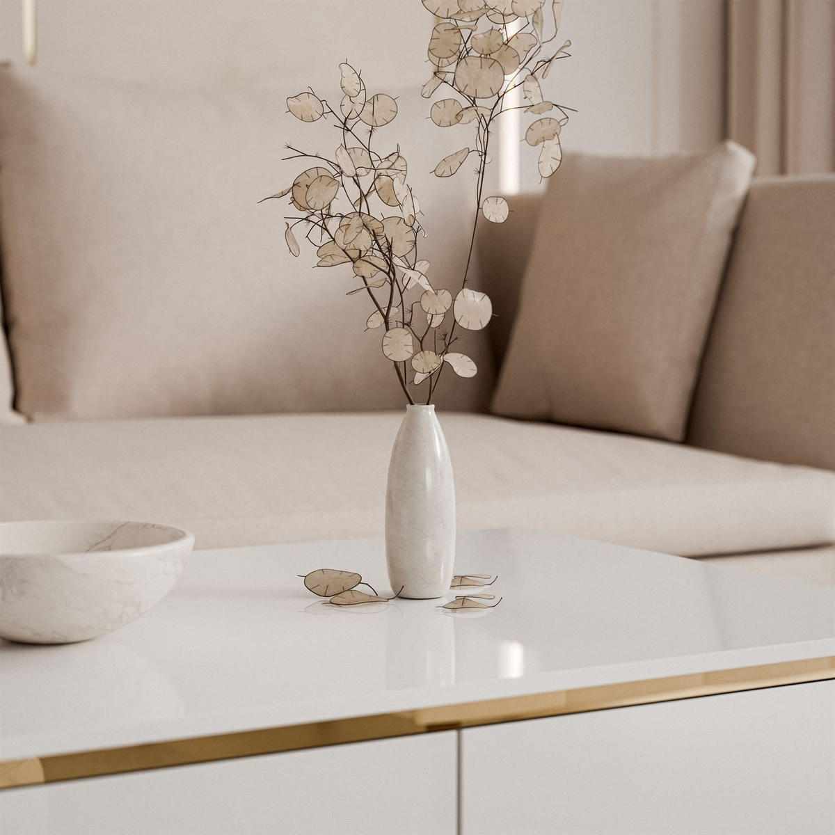 COUCHTISCH AURORA mit Staufach Weiß / Weiß hochglanz - Weiß Hochglanz/Goldfarben, Holzwerkstoff/Metall (60/90/41cm) - Lookway