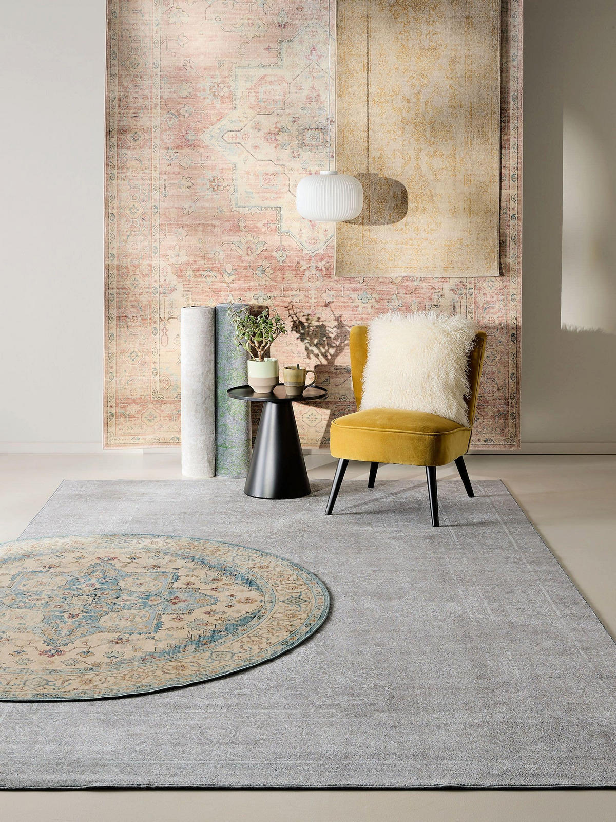 VINTAGE-TEPPICH Miray waschbar 160/230 cm - Grau/Grün, Kunststoff (160/230cm) - benuta Nest