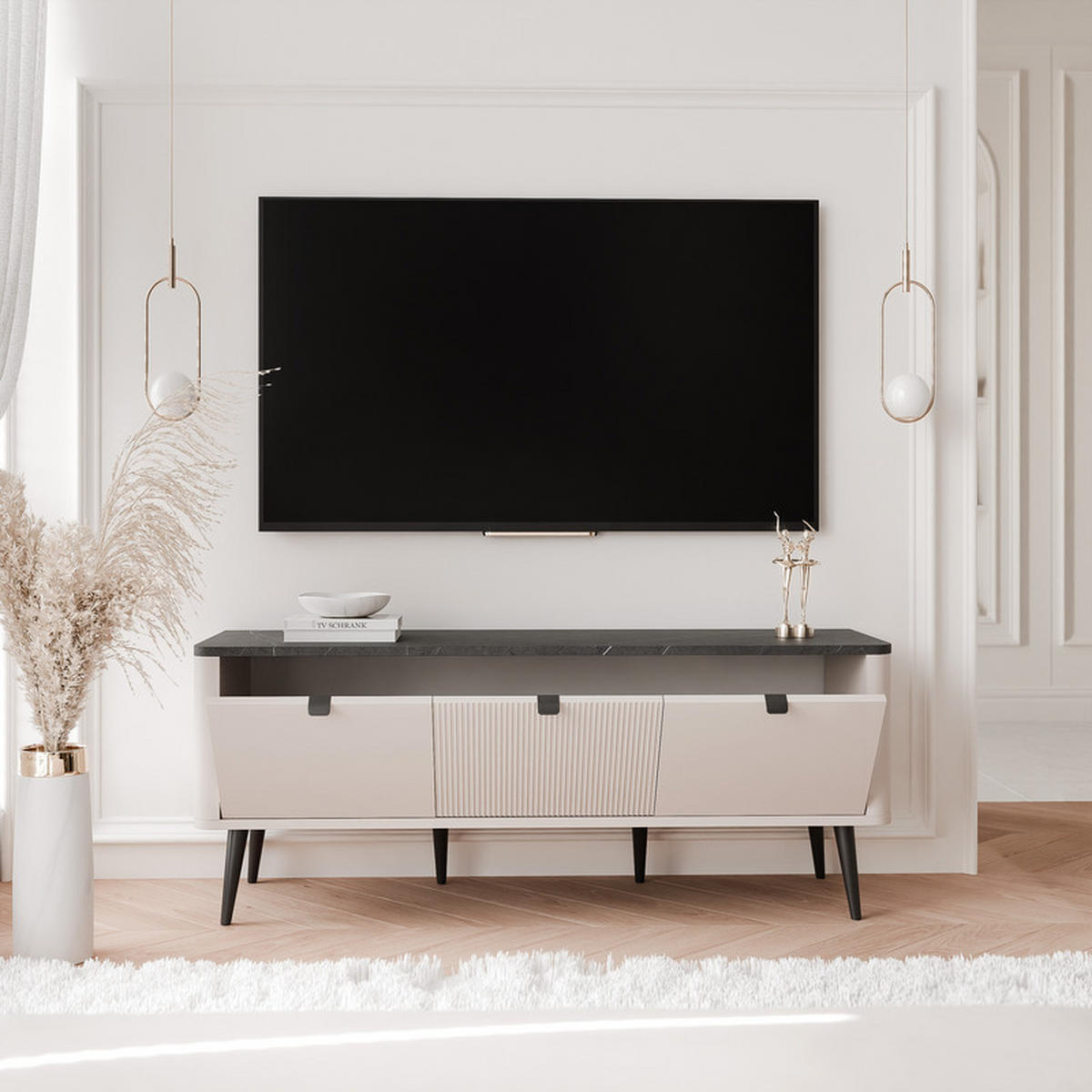 TV-LOWBOARD NAVANI stehend, 130 cm Kaschmir/Grau - Schwarz/Grau, Holzwerkstoff/Metall (130/52/40cm) - Idohome