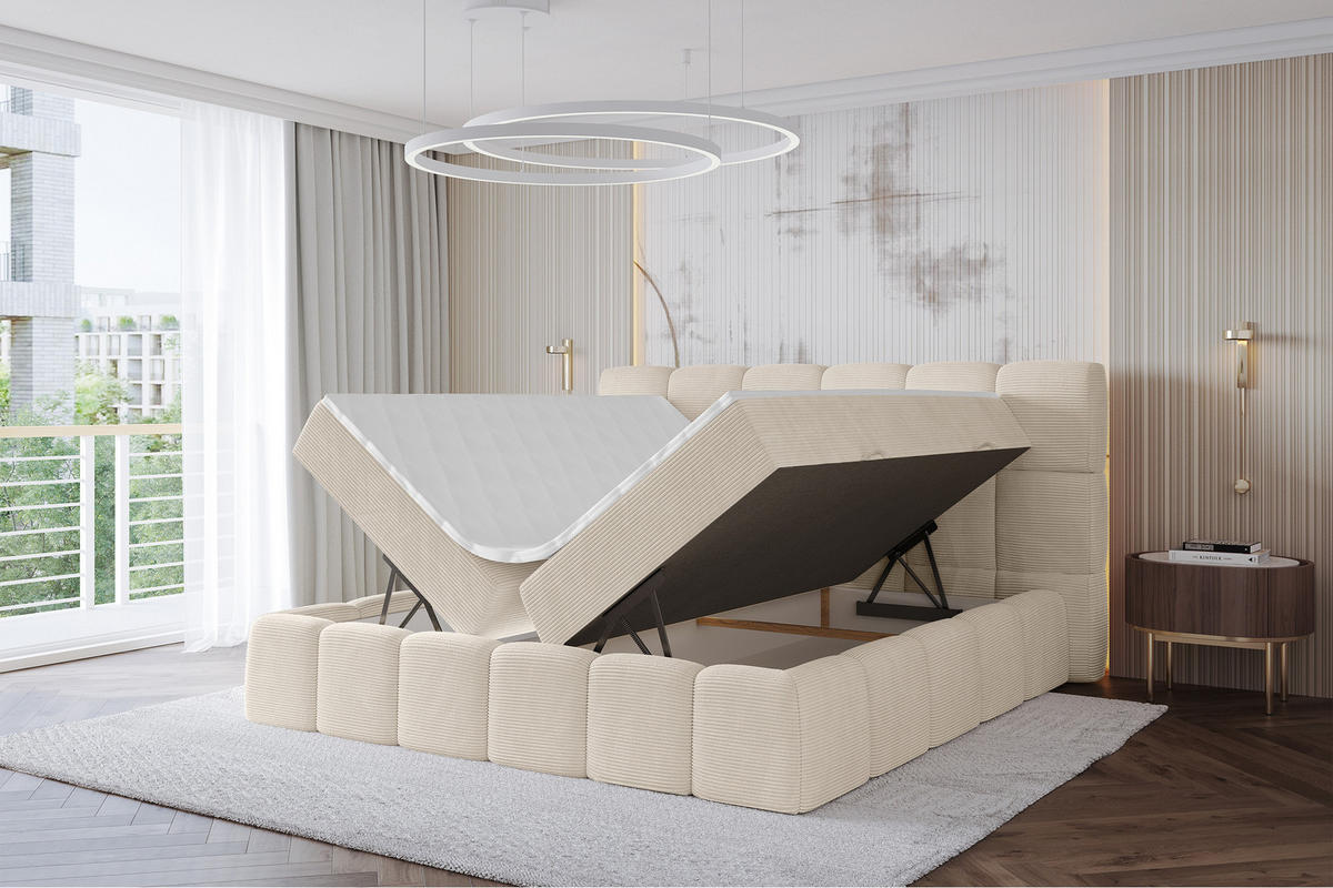 BOXBETT - AURI-H4 - 160x200 Beige Cord - Champagner, Holzwerkstoff (160/200cm) - ALTDECOR