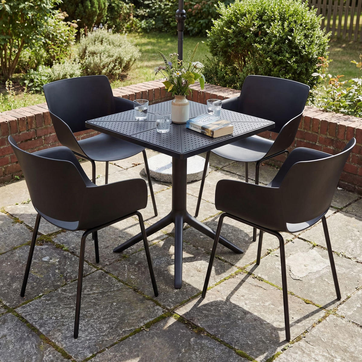 GARTENSITZGRUPPE 4 Kunststoff Schwarz - Schwarz, Kunststoff - CLP