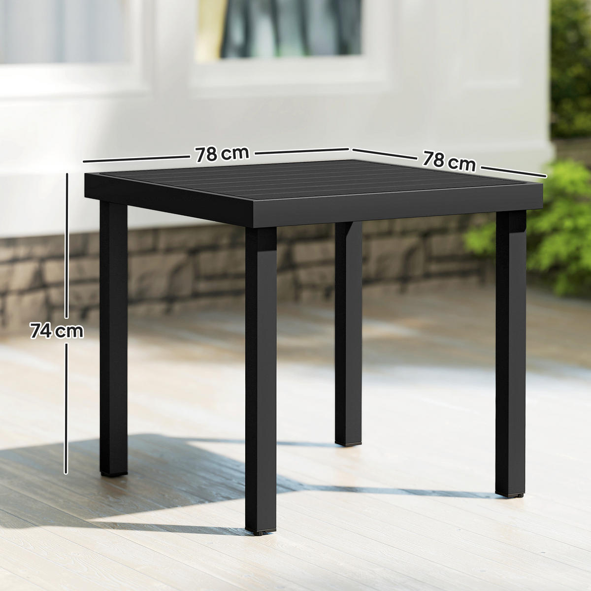 GARTENTISCH,QUADRATISCH Holzoptik 78x78cm,schwarz - Schwarz, Metall (78/78/74cm) - Vallsero