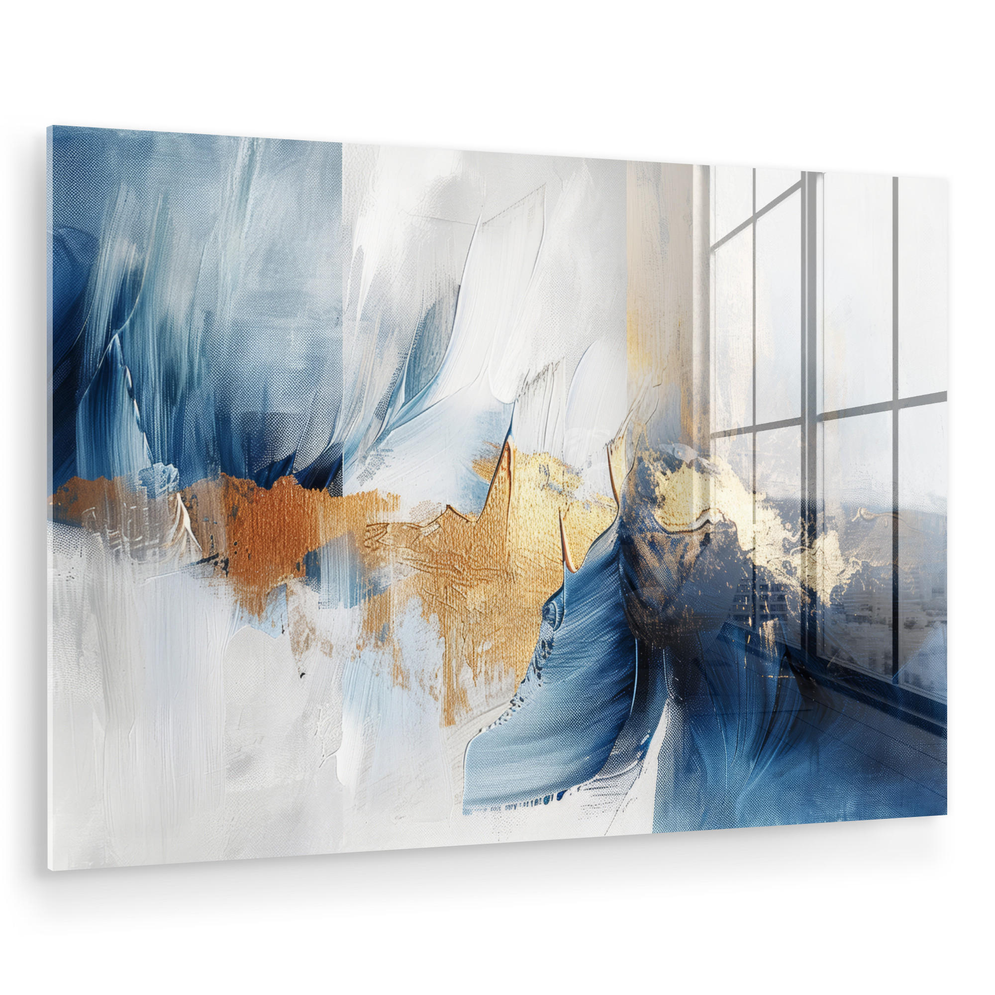 ACRYLGLASBILD Gold - Blau - Aquarell - Kunst - Modern 60x40 cm - Hellblau, Glas (60/40cm) - MuchoWow
