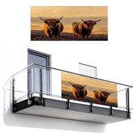 BALKON-SICHTSCHUTZ Schottische Hochlandbewohner - Heide - Landschaft - Tiere - Cognac, Kunststoff (200/90cm) - MuchoWow