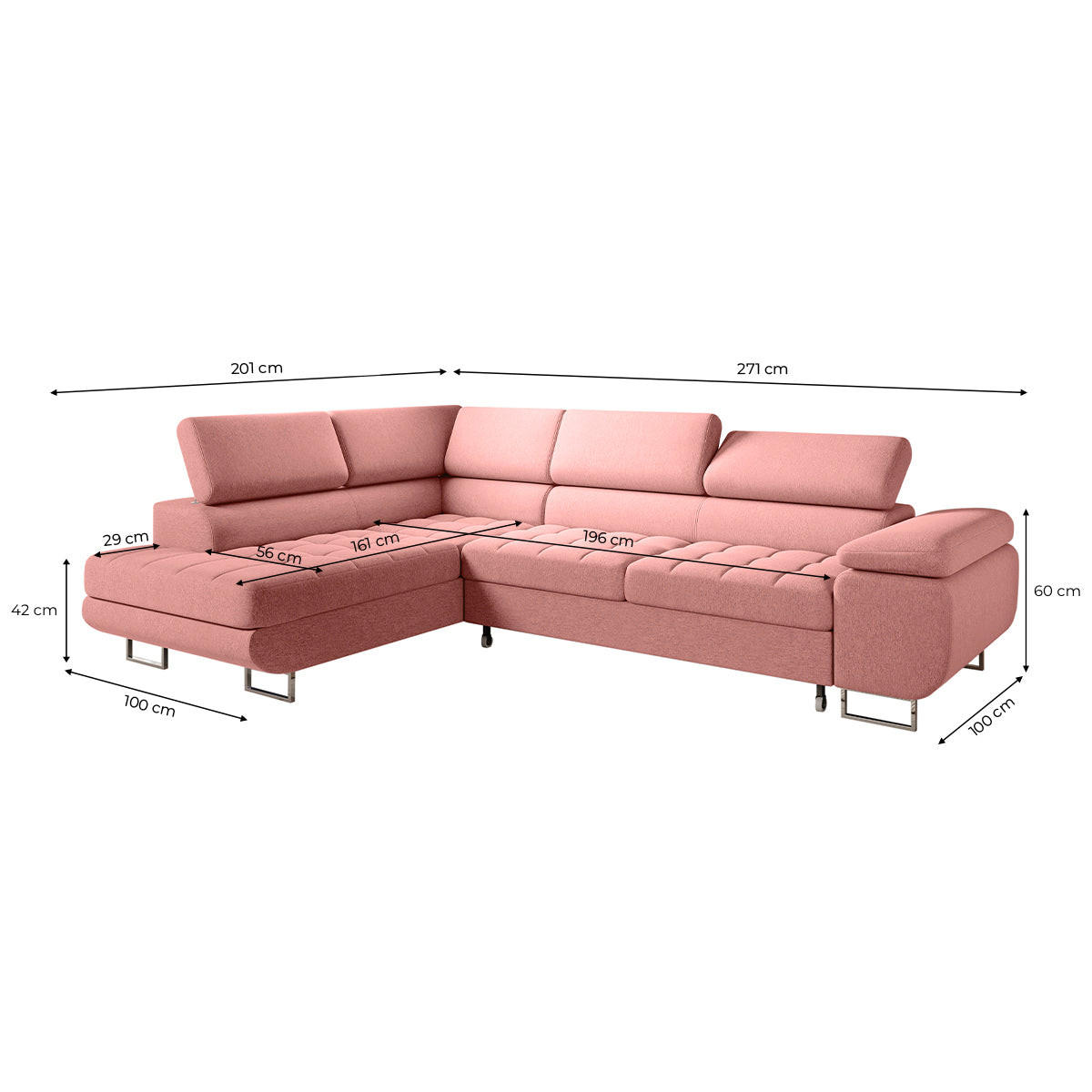 ECKSOFA Eden 4 Sitzplätze Korallenrosa - Pink, Holzwerkstoff (271/201cm) - Petits-meubles
