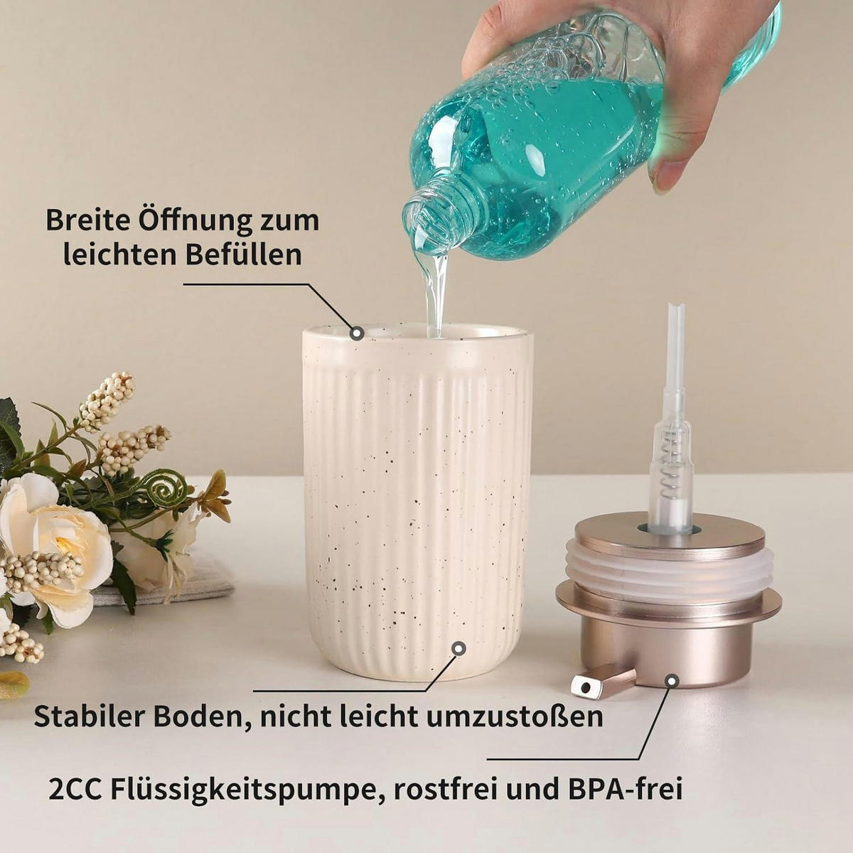 SEIFENSPENDER Keramik Beige/Rosa 350ml - Beige, Keramik (8/14/8cm)