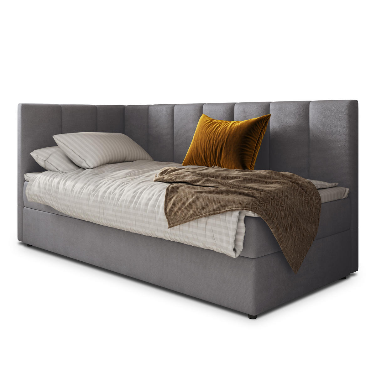 POSTEL BOXSPRING BEVE 100x200 cm, s matrací a úložným prostorem, šedá - šedá, kompozitní dřevo/textil (100/200cm) - MASSENO