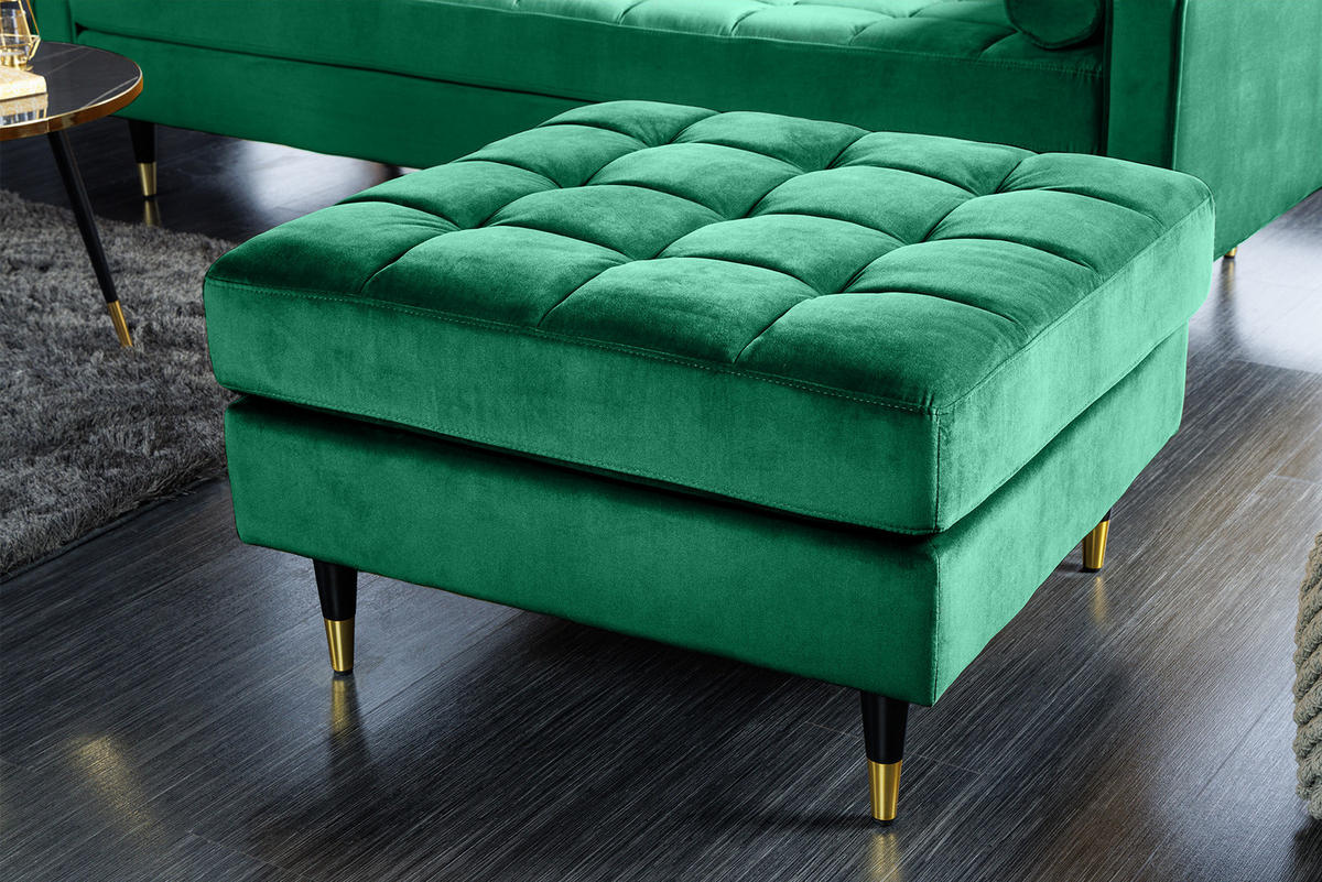 HOCKER COZY VELVET Samt Smaragdgrün 80 cm - Goldfarben/Schwarz, Holz/Textil (80/45/80cm) - riess-ambiente