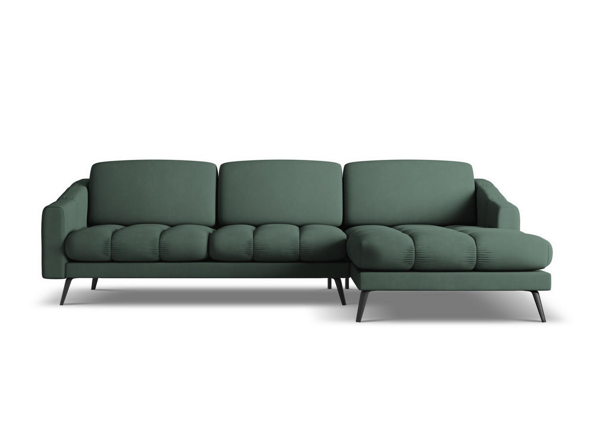 ECKSOFA Rechts Chenille Stoff Grün - Schwarz/Grün, Textil/Metall (264/160cm) - Makamii