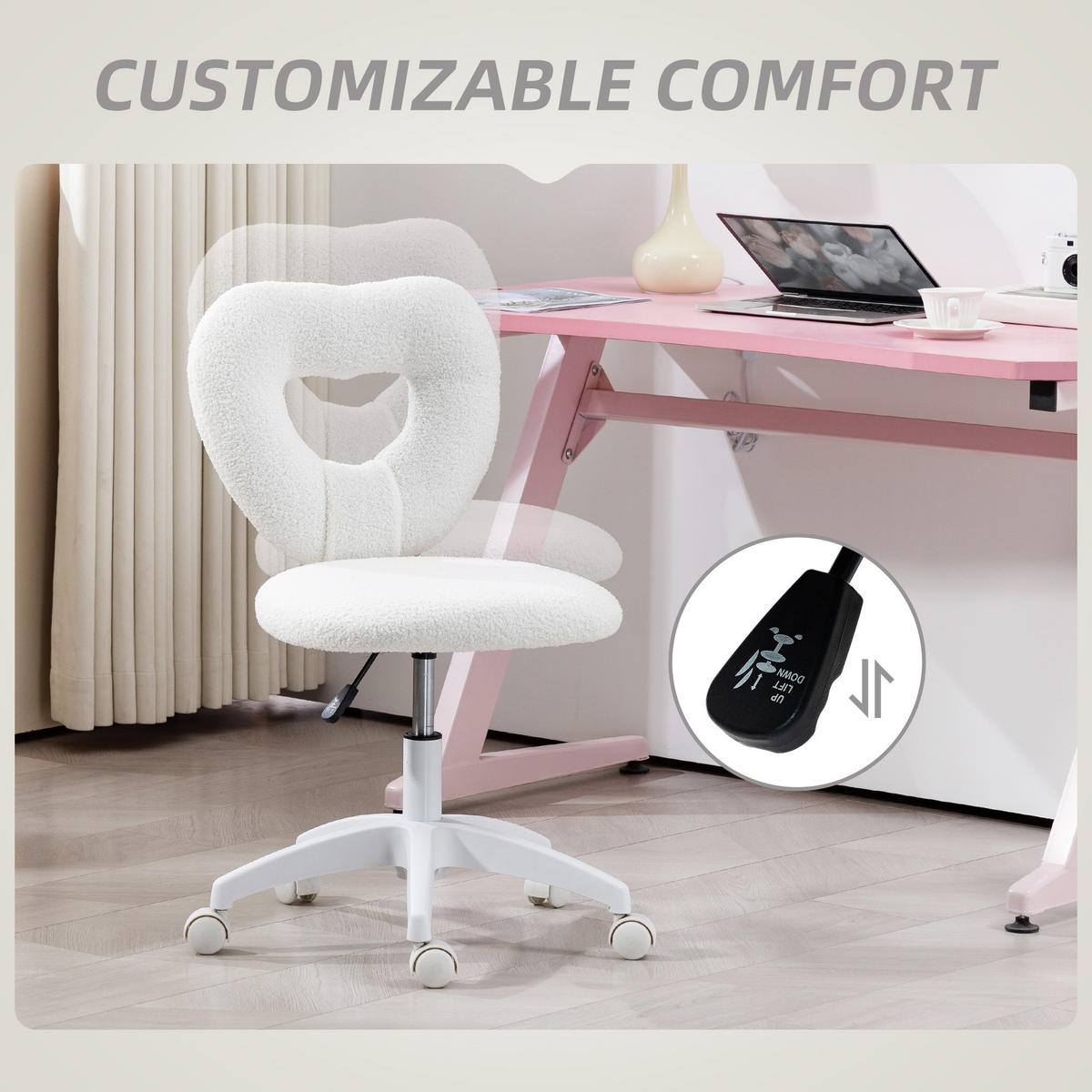 SCHREIBTISCHSTUHL Bürostuhl Drehbar Homeoffice Stuhl mit Herzförmige Rückenlehne - Weiß, Kunststoff (45/88/56cm) - HOMCOM