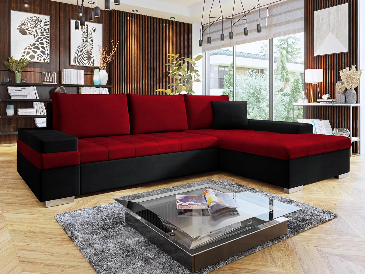 ECKSOFA Bangkok Mini Premium - Silberfarben/Rot, Holz/Textil (274/182cm) - MIRJAN24