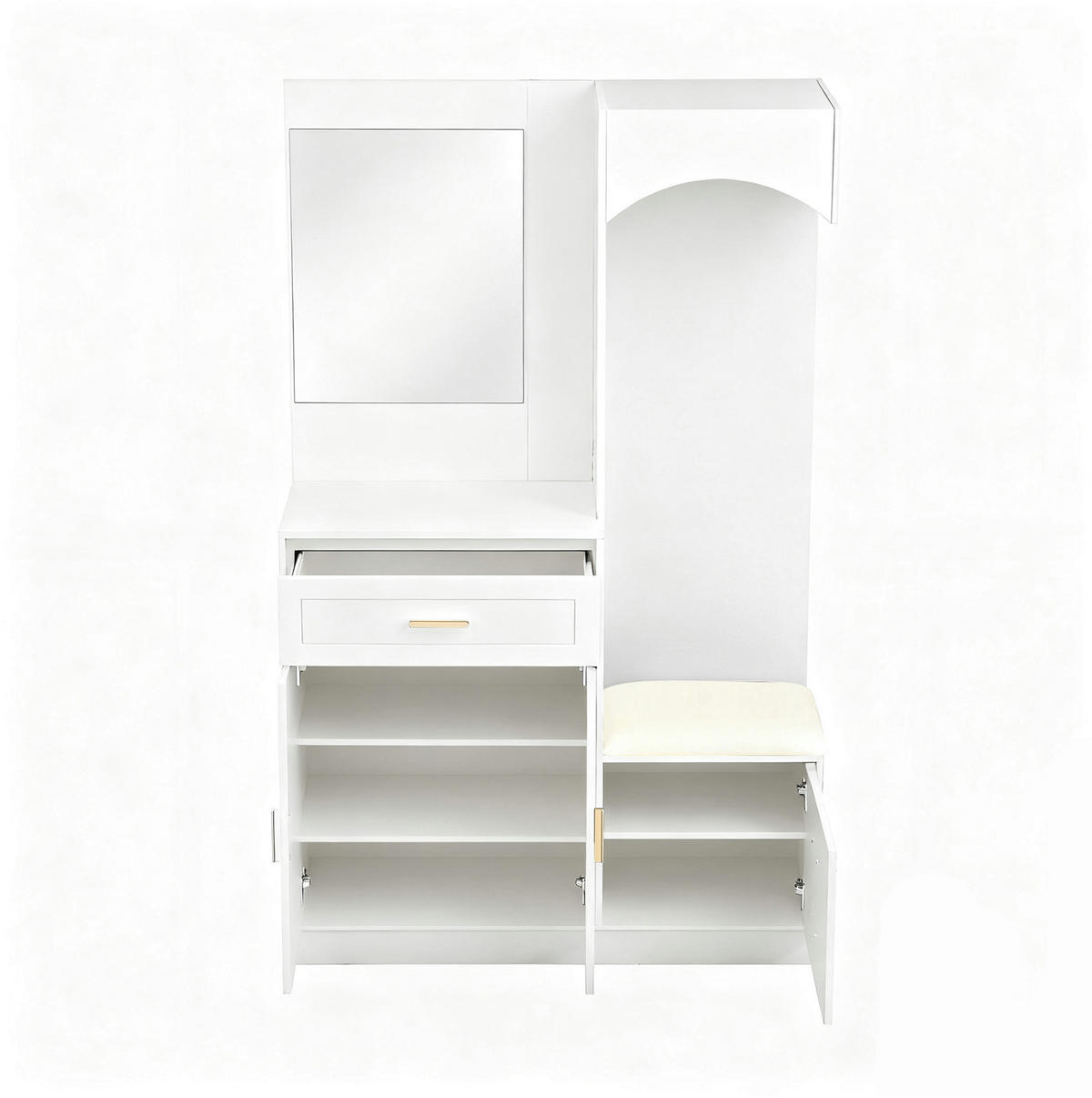 DIELENGARDEROBE mit Spiegel und Schuhablage 110/33/185,5 cm in Weiß - Weiß, Holzwerkstoff (110/185.5/33cm) - BEAOK