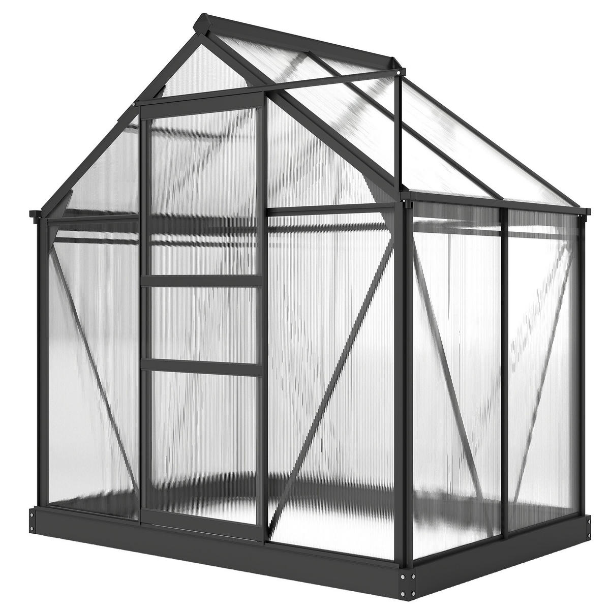 GEWÄCHSHAUS DE-11968 Polycarbonat mit Dachluke & Regenrinne Grau - Grau, Kunststoff (132/201/190cm) - ComfortXL