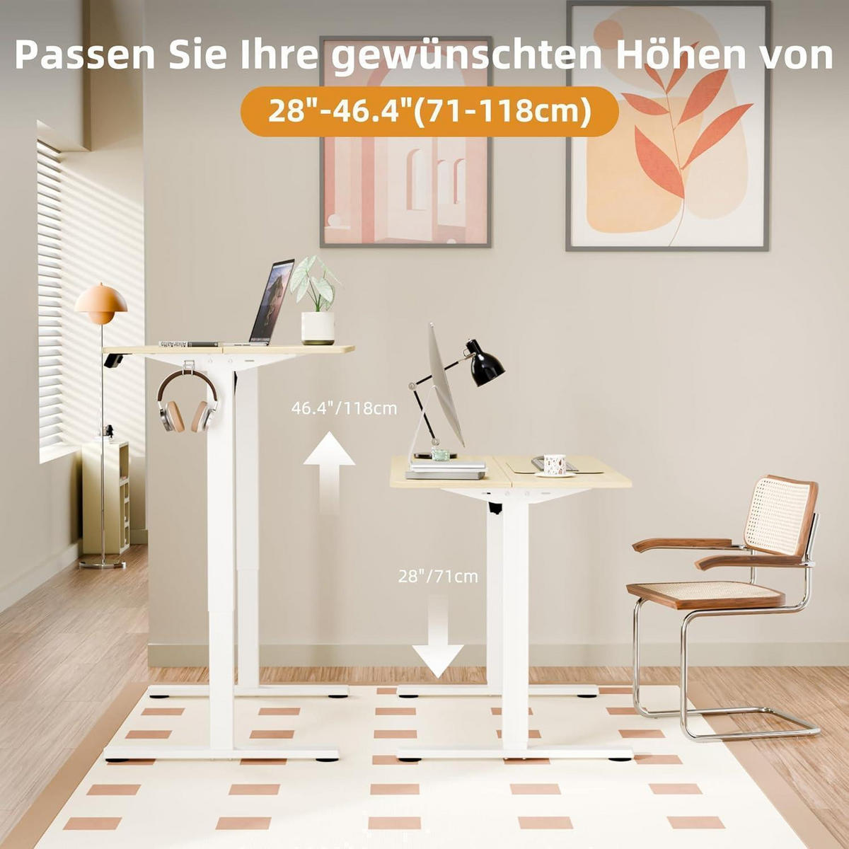 SCHREIBTISCH elektrisch höhenverstellbar 110 x 60 cm Eiche/Weiß - Multicolor, Holzwerkstoff (60/110/73cm)