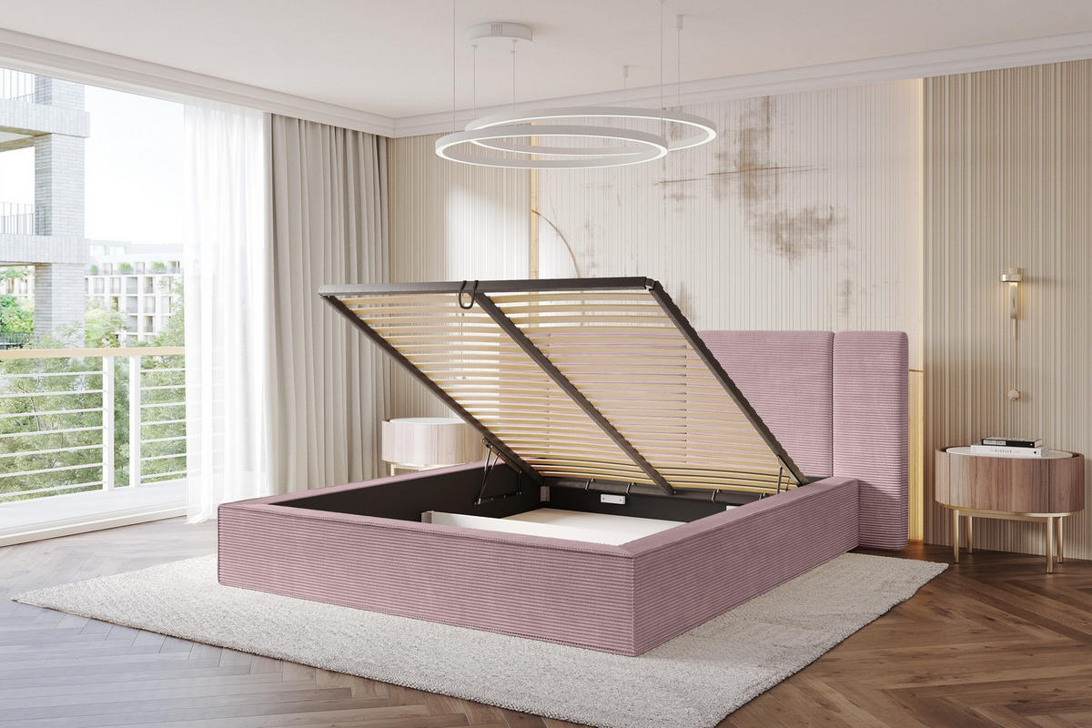 POLSTERBETT mit Bettkasten und Lattenrost, Boxbett ohne Matratze - RIVO 200x200 Rosa - Rosa, Holzwerkstoff/Textil (200/200cm) - ALTDECOR