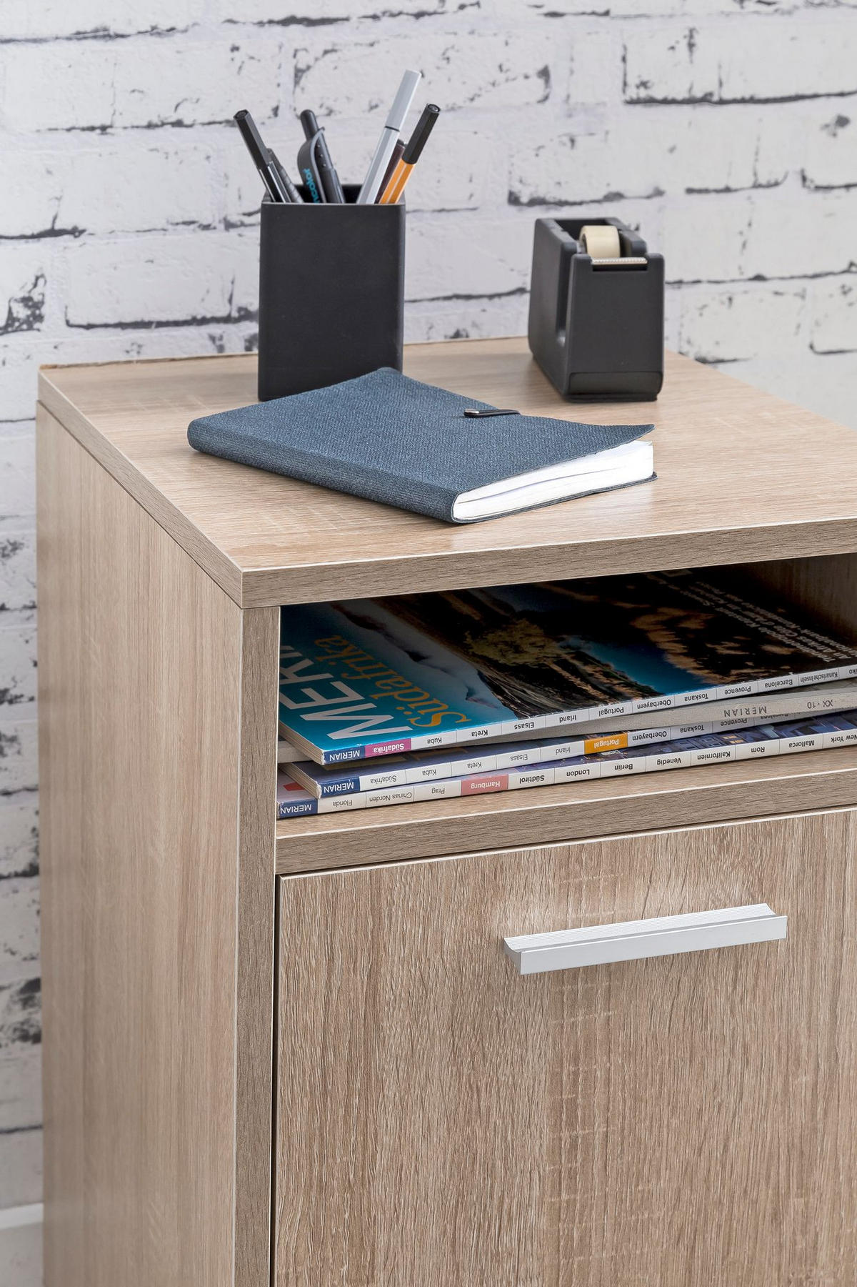 ROLLCONTAINER 2 Türfächer Ablage Rollen Mit Bremsen OSSOLA, Beige 33x38x60 cm - Beige/Schwarz, Holz/Kunststoff (33/60/38cm) - KADIMA DESIGN