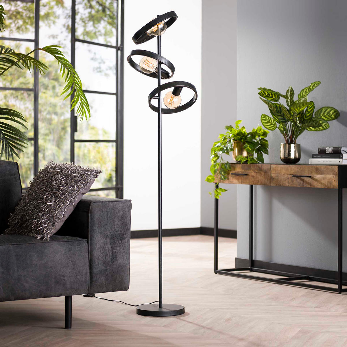 STEHLEUCHTE Hover Schwarz 40/40/155 cm - Schwarz, Metall (40/40/155cm) - Hoyz Collection