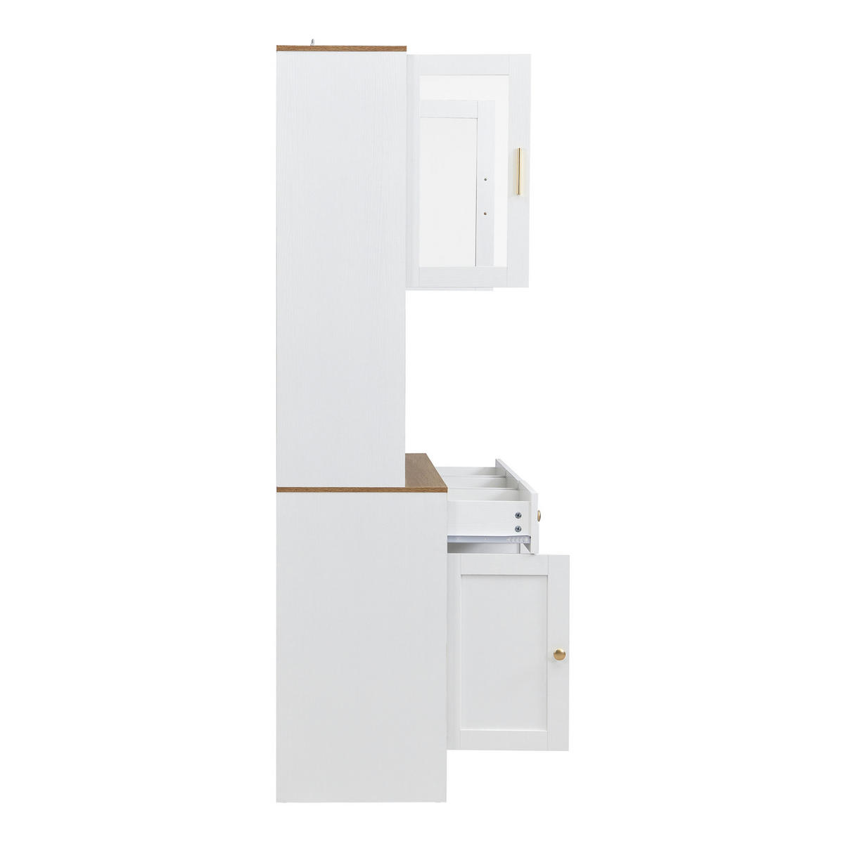 HIGHBOARD 94,5/30/175,5 cm in Weiß mit 5 Türen, 3 Schubladen und Vitrinenfächern - Weiß, Holzwerkstoff (94.5/175.5/30cm) - Flora Grace