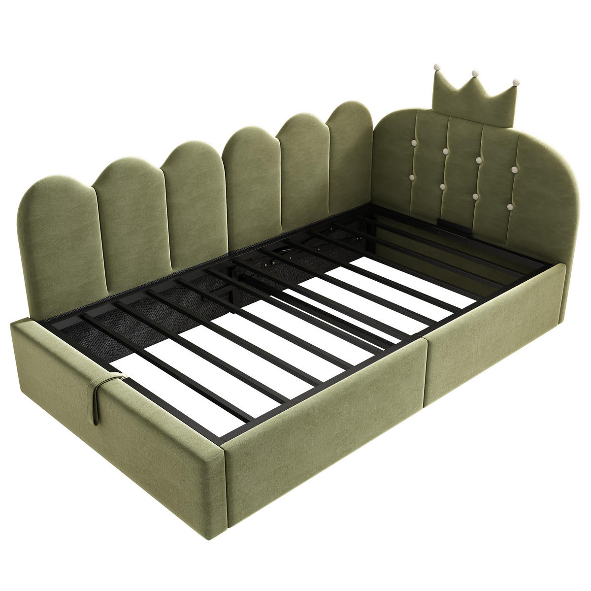 KINDERBETT 90/200 cm DE-00316, in Grün, hydraulischem Stauraum - Grün, Metall (90/200cm) - ComfortXL